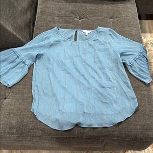 LC Lauren Conrad Blue Sheer Textured Blouse with Shell and Bell Sleeves